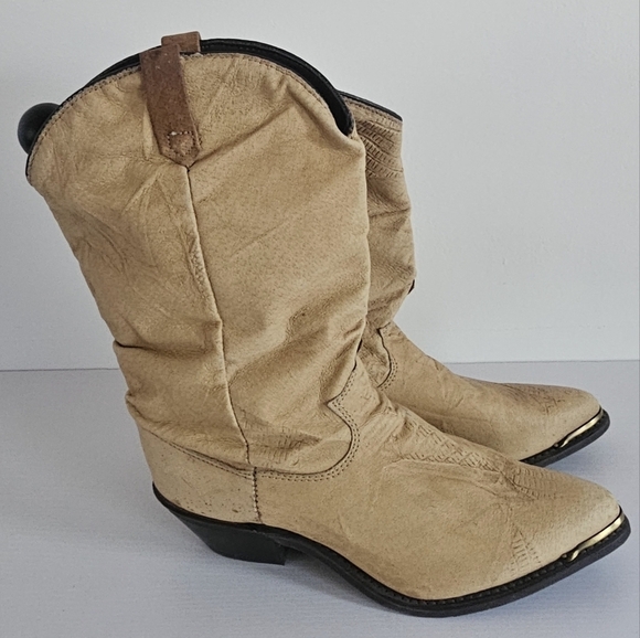 Dingo Vintage 80's Slouchy Tan Nubuck Cowboy Wester Women's Boots Size 6.5M - Picture 1 of 16